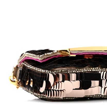 Fendi Sequin Paillettes Shiny Nappa Sex and the City Nano Maxi Buckle Baguette Charm Tortora 9 of 10