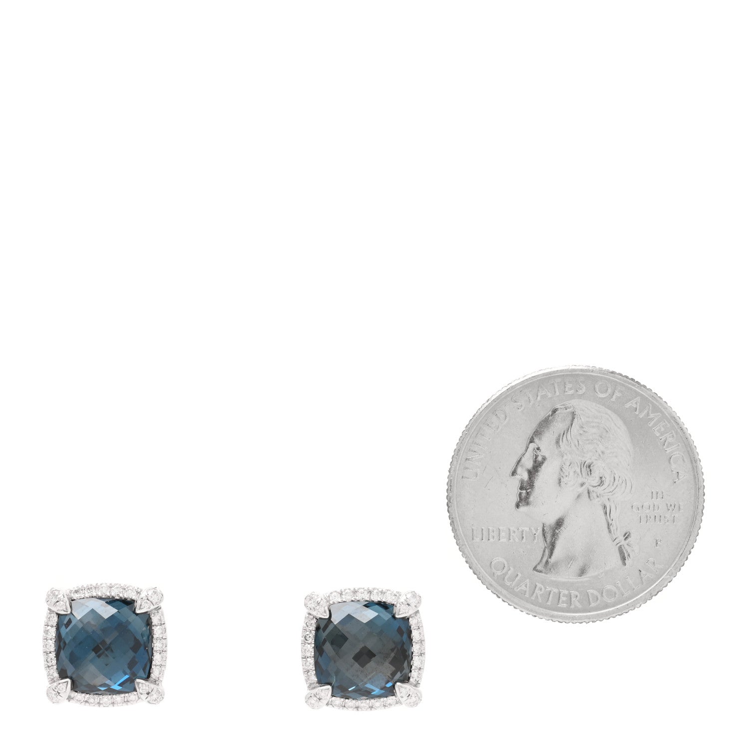 David Yurman Sterling Silver Hampton Blue Topaz Diamond 9mm Chatelaine Bezel Stud Earrings 2 of 5