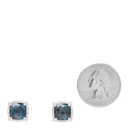 David Yurman Sterling Silver Hampton Blue Topaz Diamond 9mm Chatelaine Bezel Stud Earrings 2 of 5