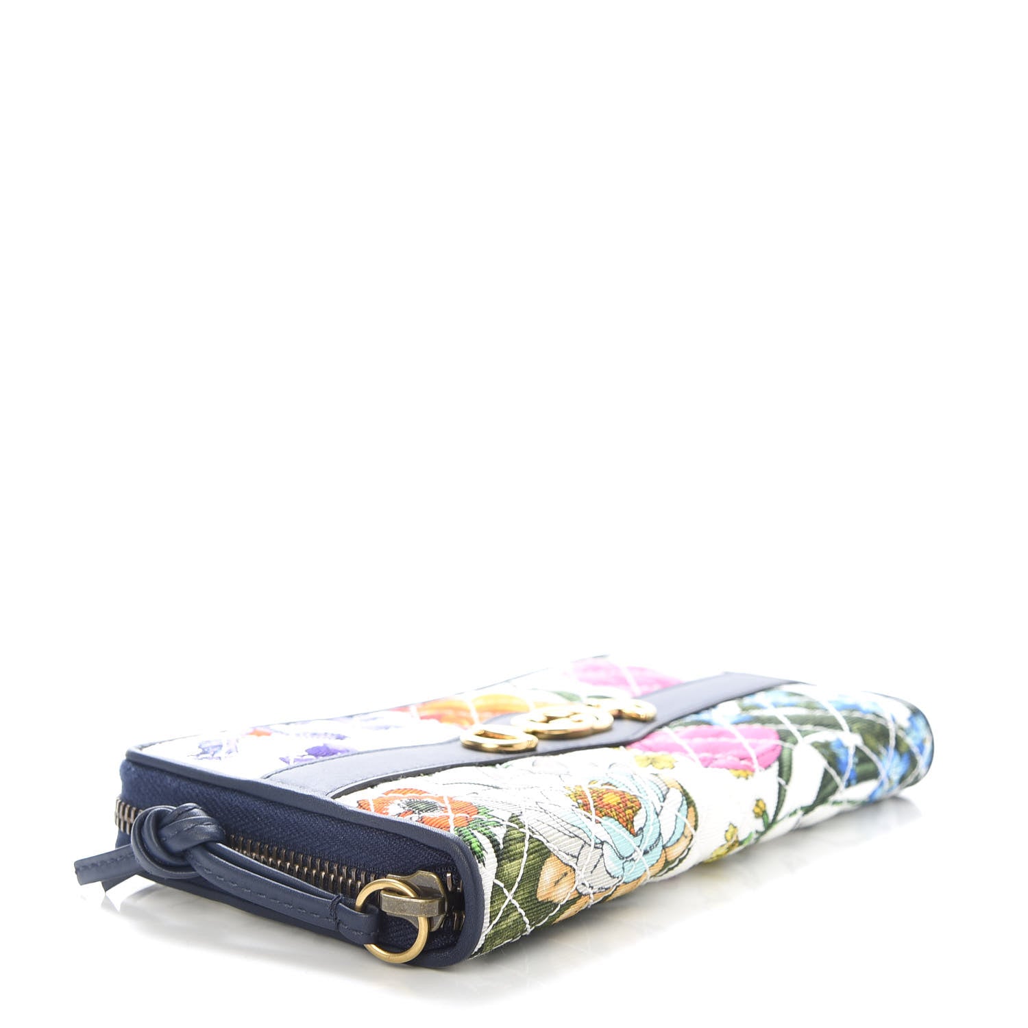 Gucci Canvas Flora Floral Trapuntata Zumi Zip Around Wallet Great White Multicolor Blue Agata 4 of 7
