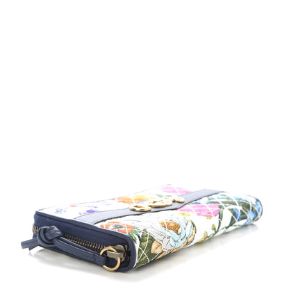 Gucci Canvas Flora Floral Trapuntata Zumi Zip Around Wallet Great White Multicolor Blue Agata 4 of 7