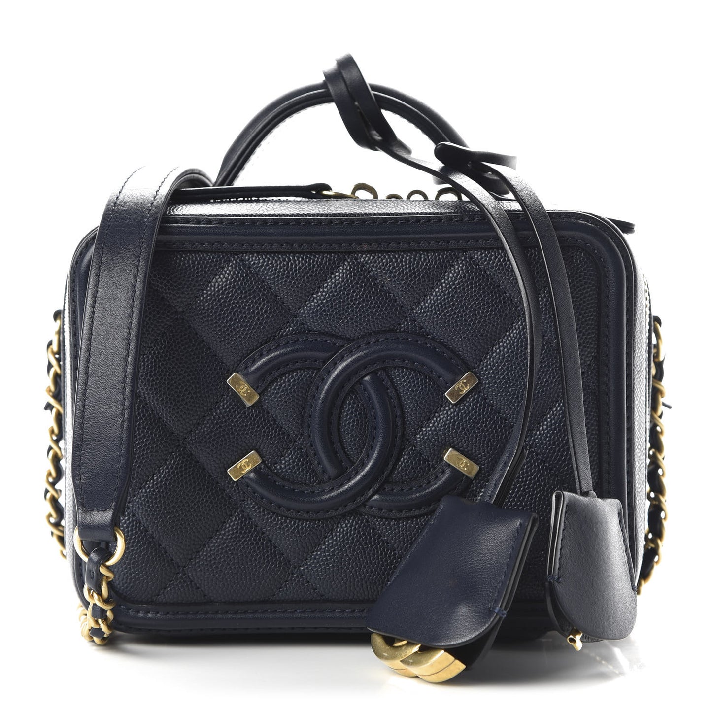 Caviar Quilted Small CC Filigree Vanity Case Navy