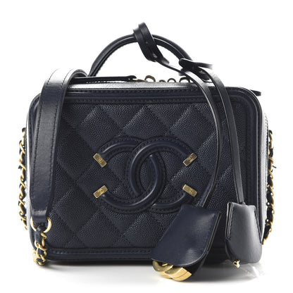 Chanel Caviar Quilted Small CC Filigree Vanity Case Navy 1 of 15