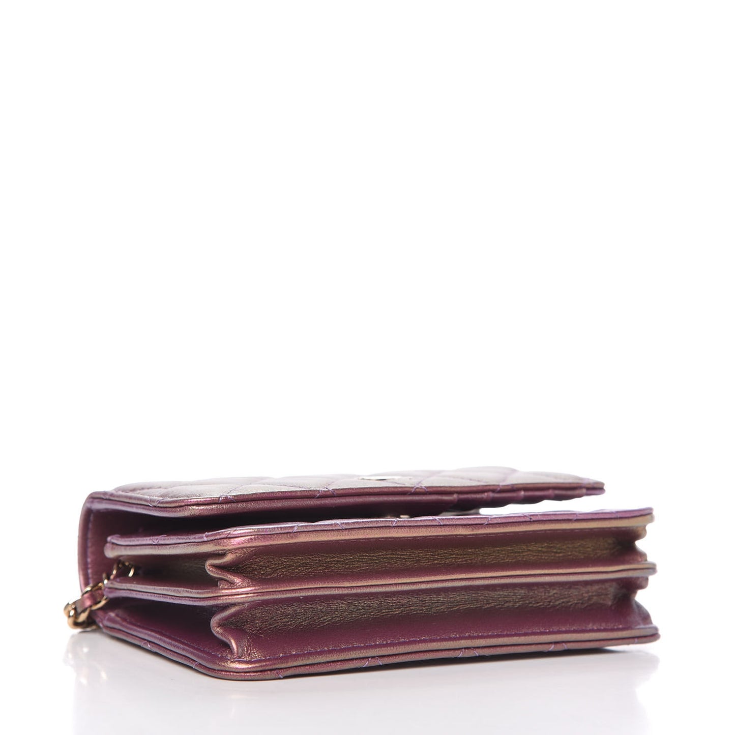 Iridescent Lambskin Quilted Mini Wallet On Chain WOC Purple
