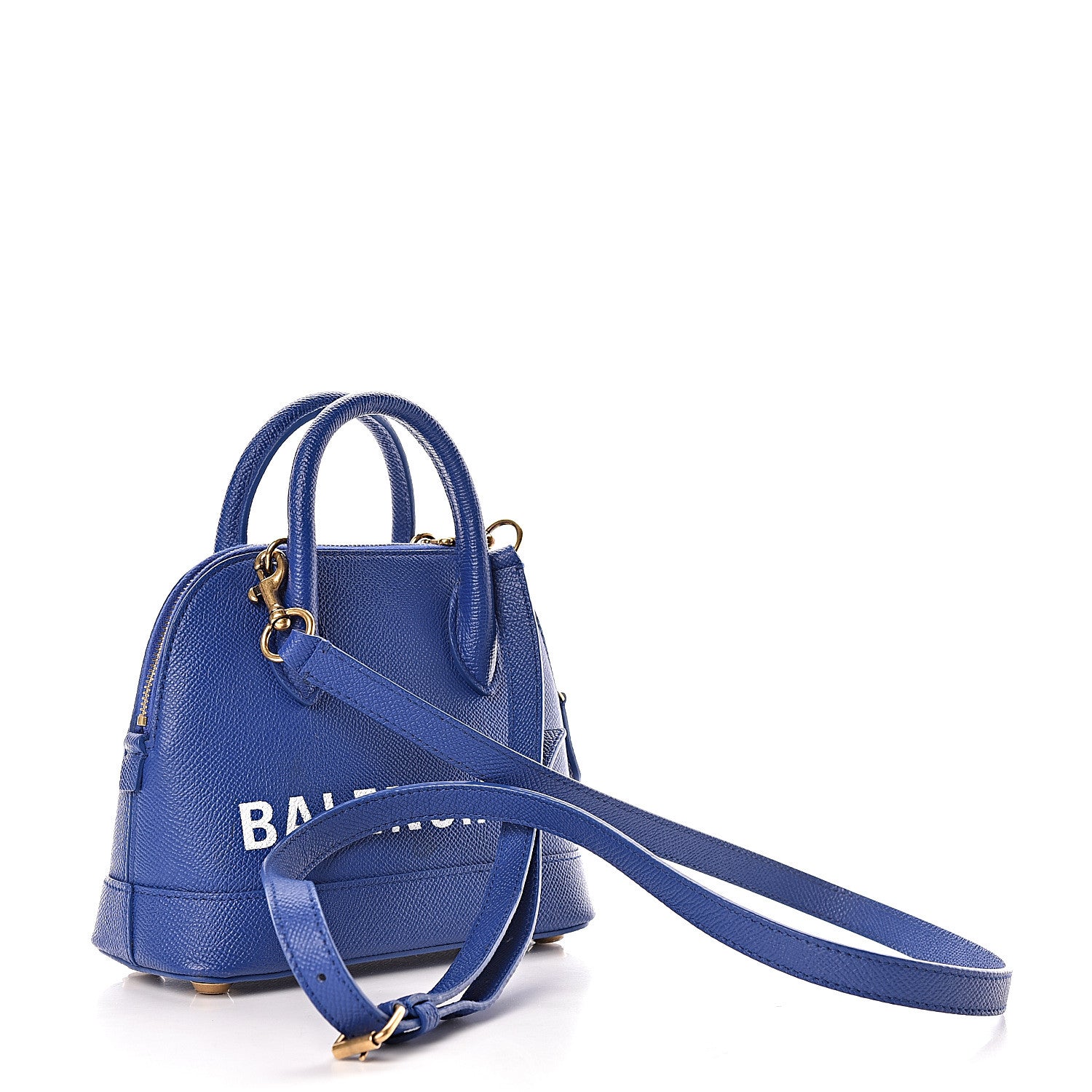 Balenciaga Signature Grained Calfskin Logo XXS Ville Top Handle Bag Bleu Roi White 3 of 9