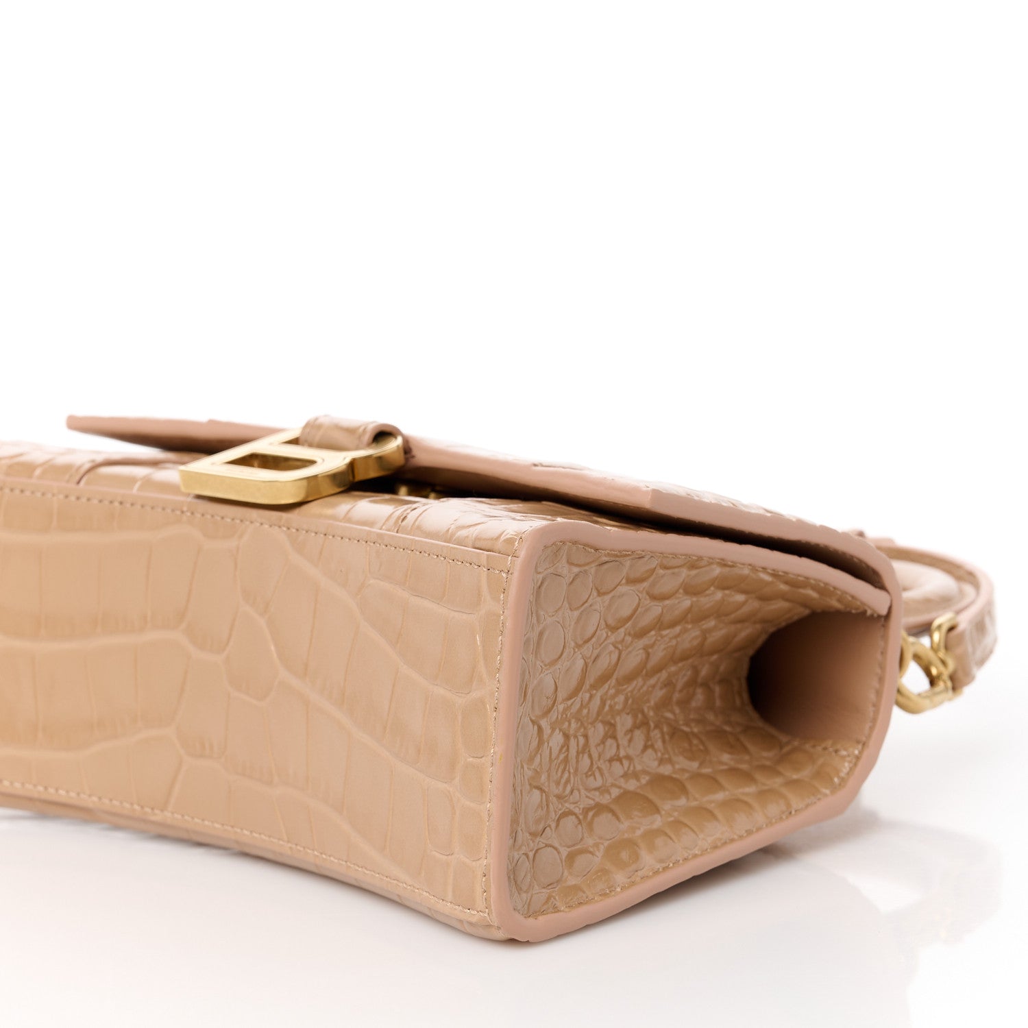 Balenciaga Shiny Calfskin Crocodile Embossed Hourglass Top Handle Bag XS Nude Beige 10 of 12