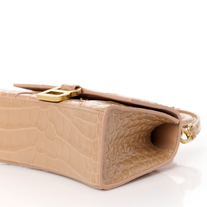 Balenciaga Shiny Calfskin Crocodile Embossed Hourglass Top Handle Bag XS Nude Beige 10 of 12
