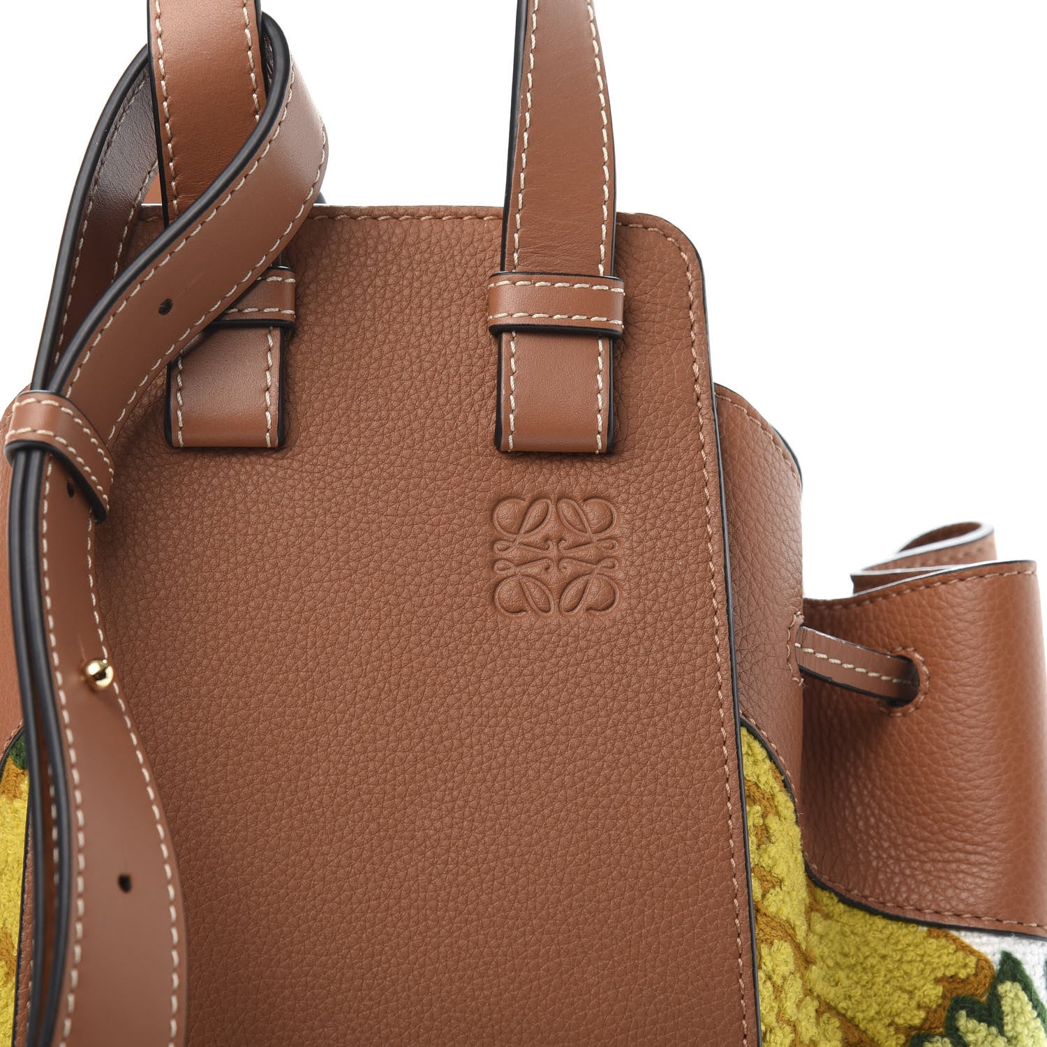Loewe Calfskin Embroidered Floral Small Hammock Shoulder Bag Tan Yellow 10 of 10