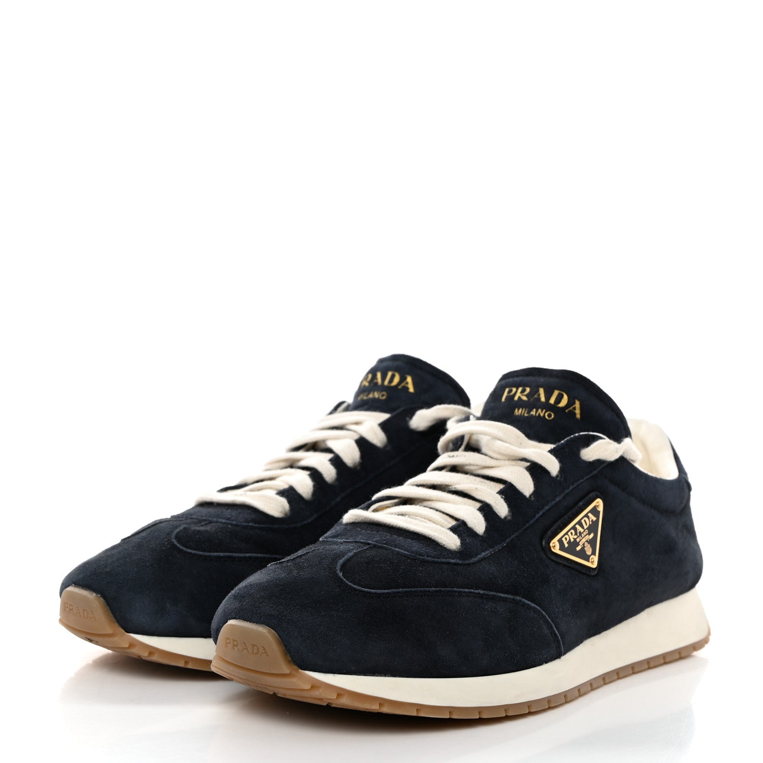 Prada Suede Logo Womens Low Top Sneakers 39 Navy 3 of 9