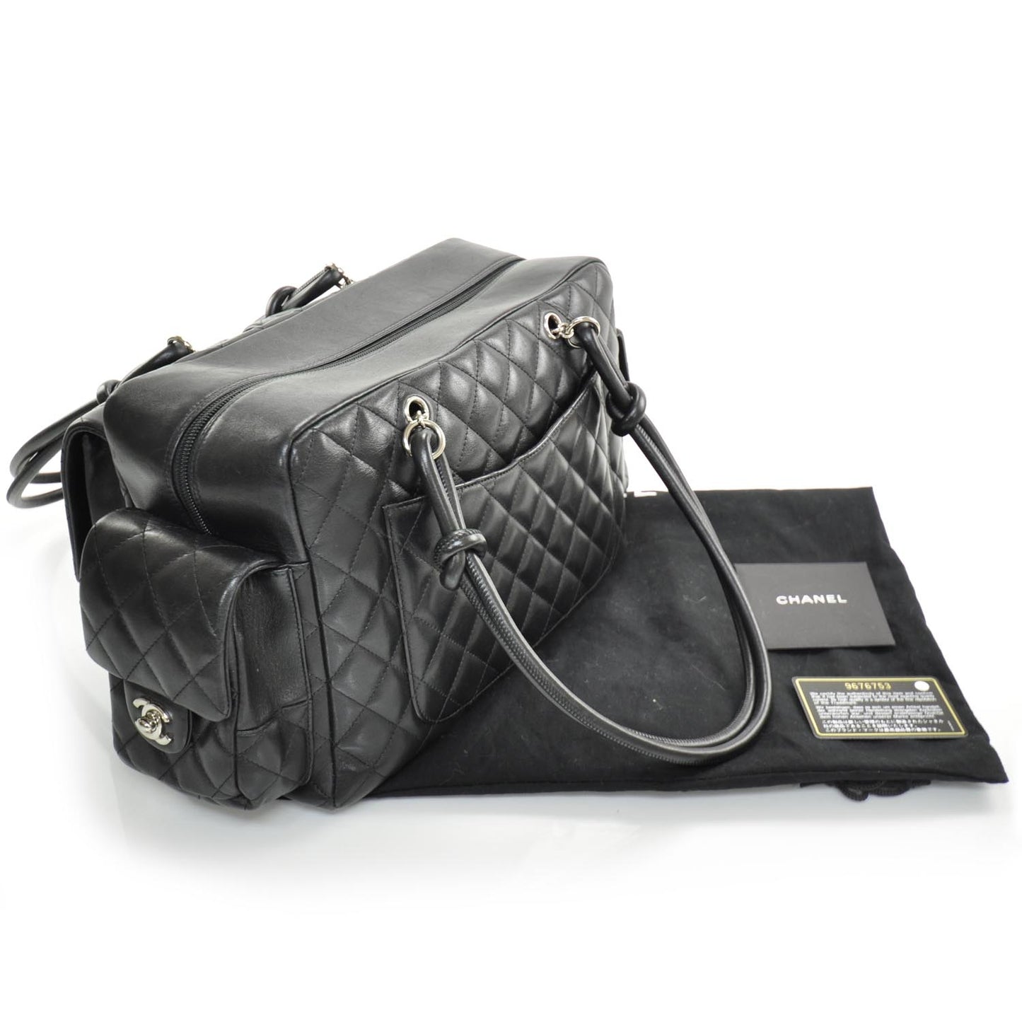 Calfskin Quilted Large Cambon Multipocket Reporter Black White