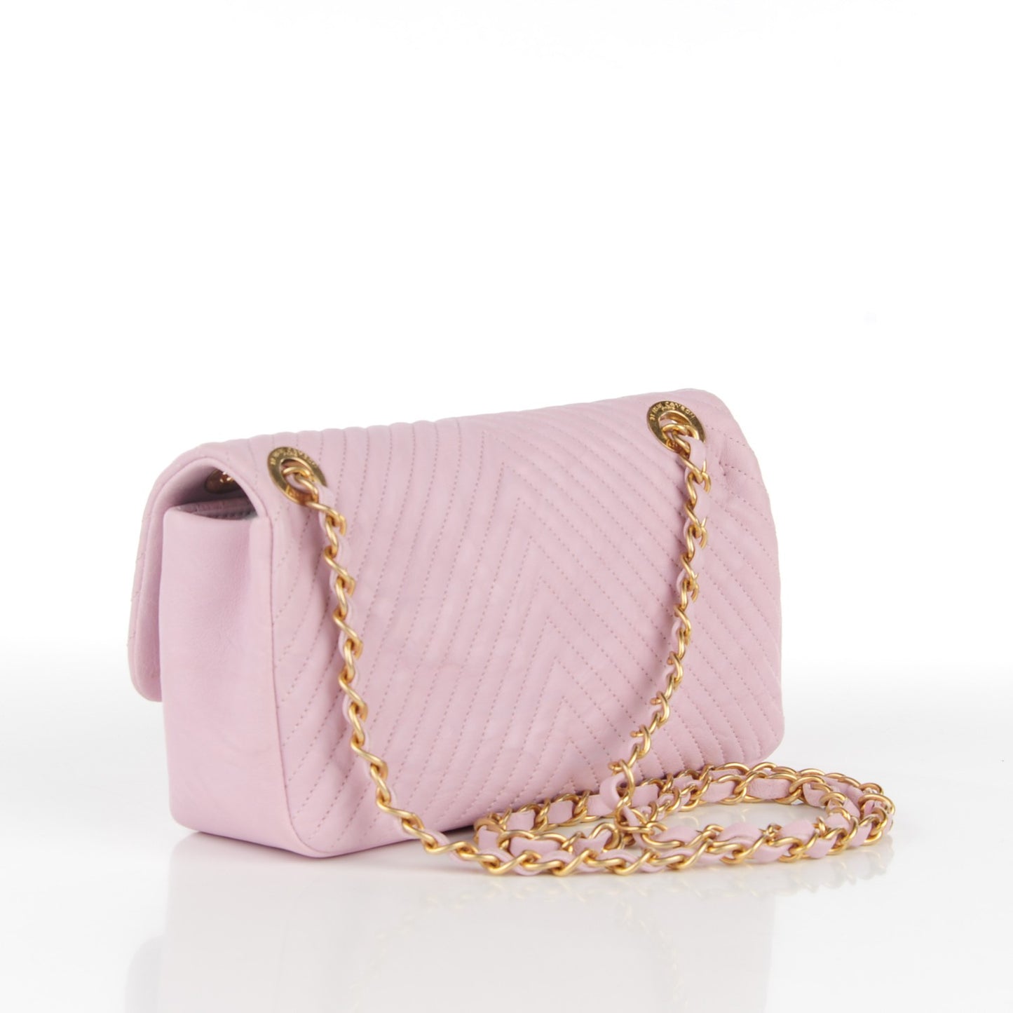 Lambskin Chevron Quilted Small Flap Light Pink