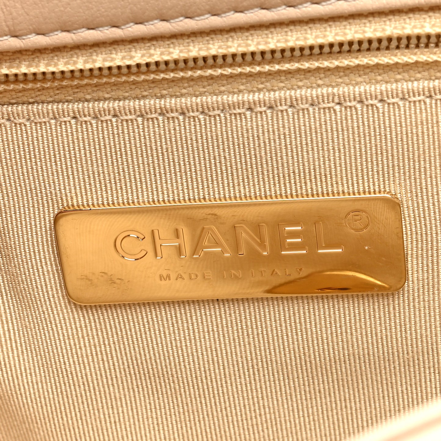 Goatskin Quilted Medium Chanel 19 Flap Beige