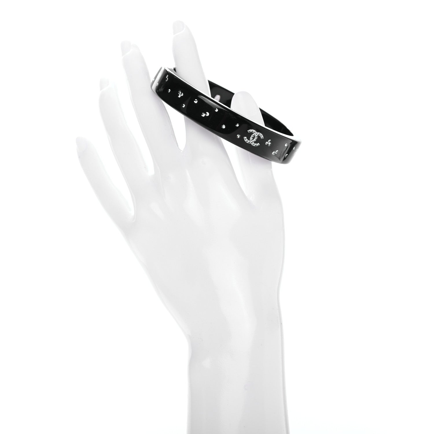 Chanel Resin Crystal CC Bangle Bracelet Black 2 of 4