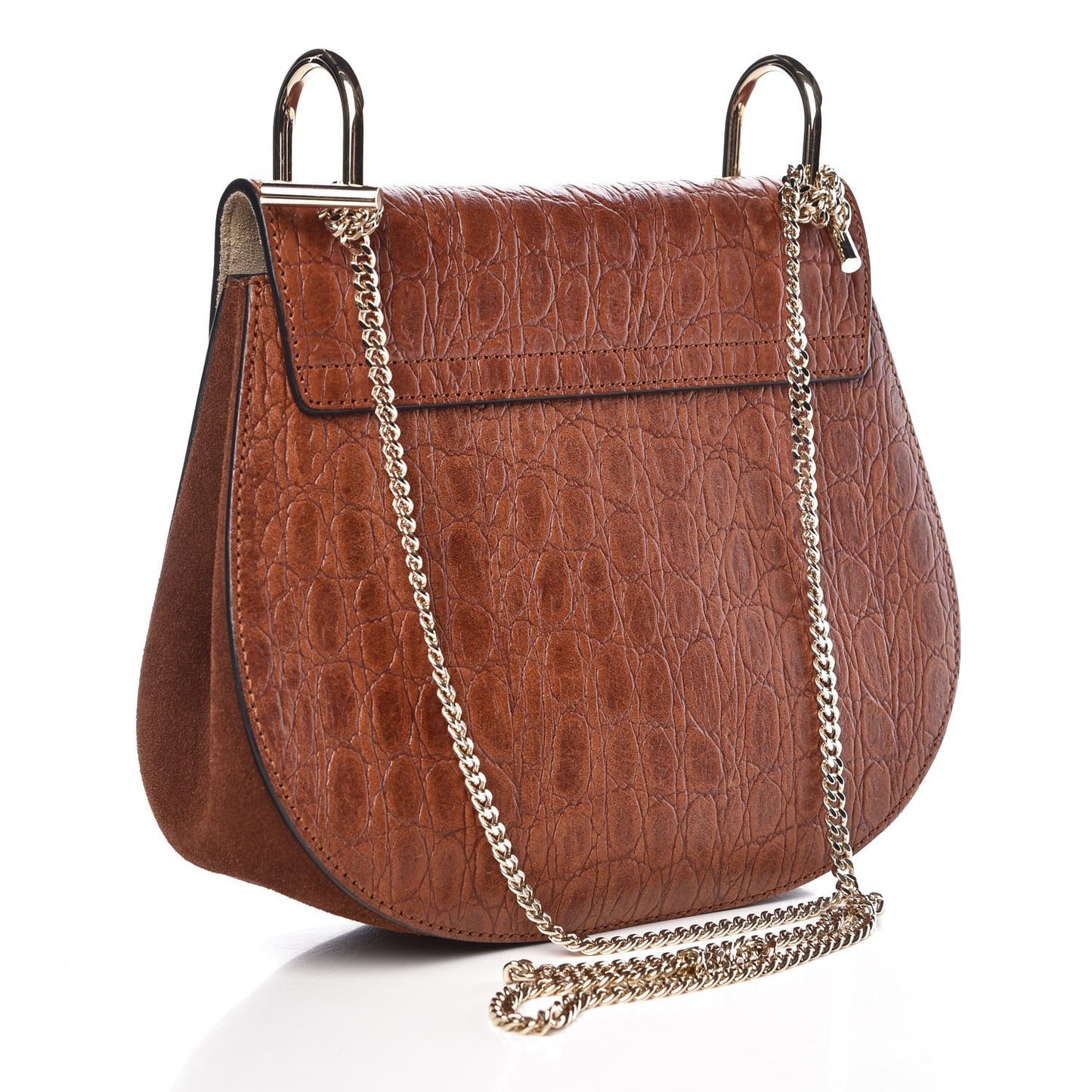 Calfskin Crocodile Embossed Drew Shoulder Bag Sienna Red