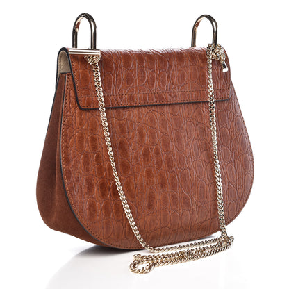 Chloe Calfskin Crocodile Embossed Drew Shoulder Bag Sienna Red 3 of 10