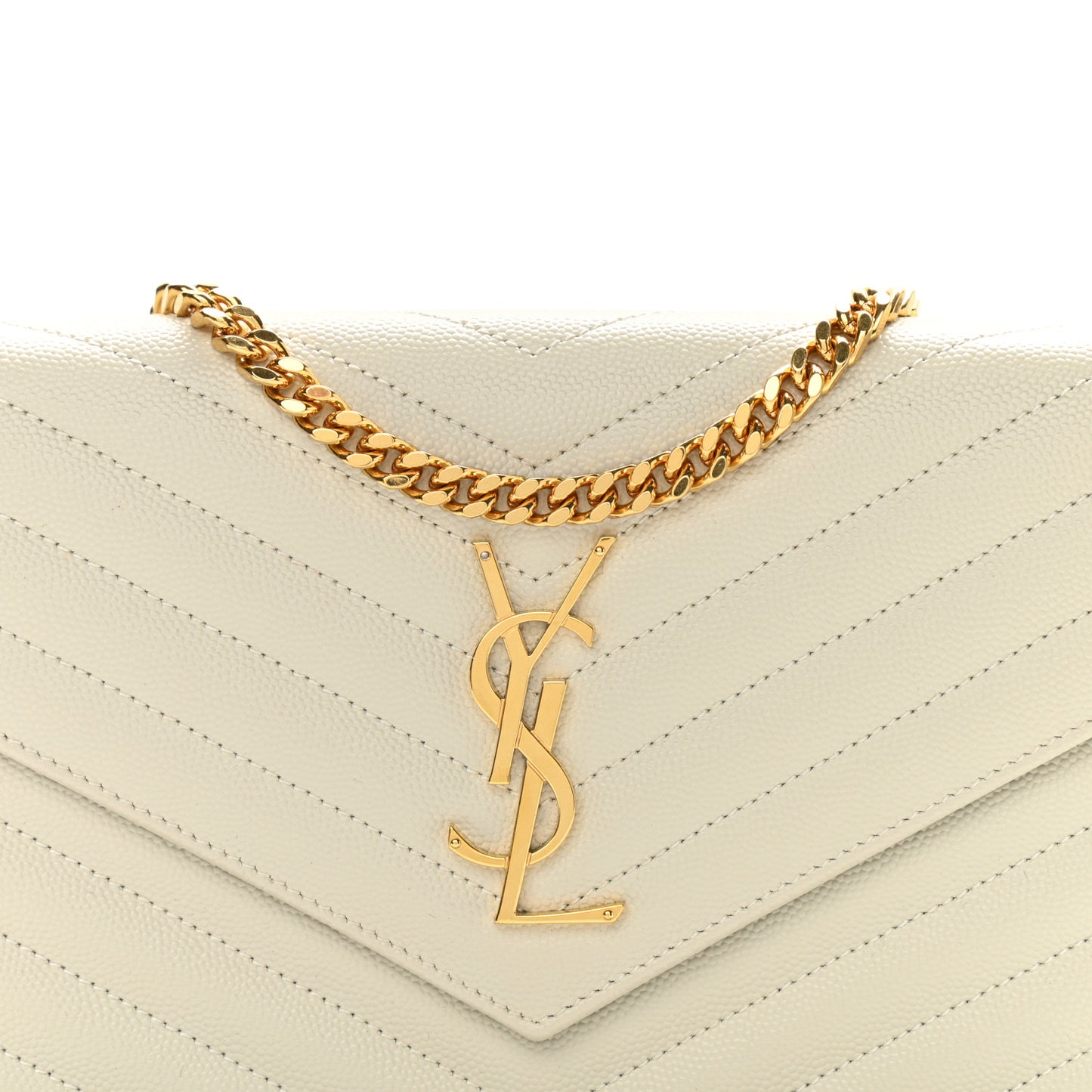 Grain De Poudre Matelasse Chevron Monogram Chain Wallet Blanc Vintage