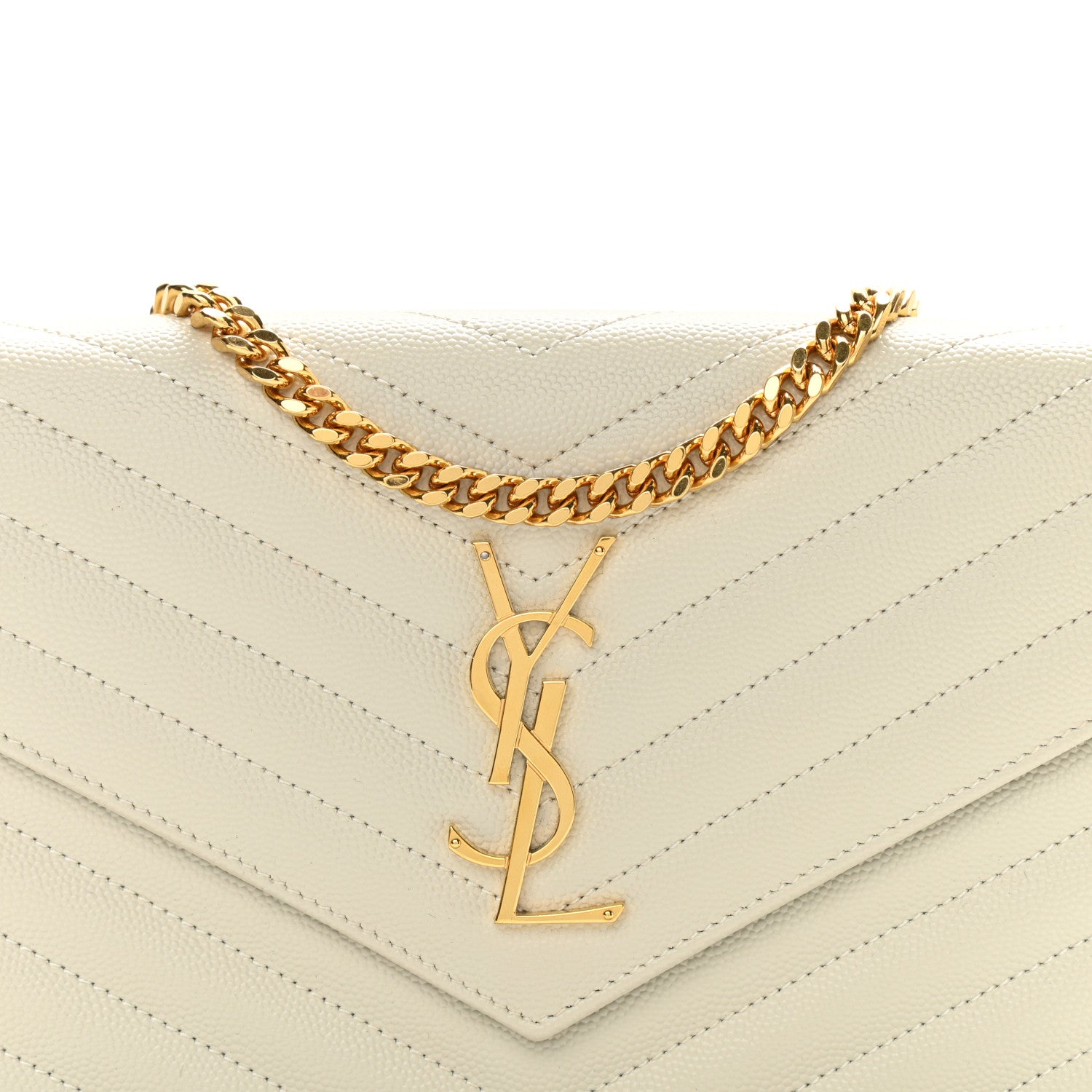 Saint Laurent Grain De Poudre Matelasse Chevron Monogram Chain Wallet Blanc Vintage 7 of 8