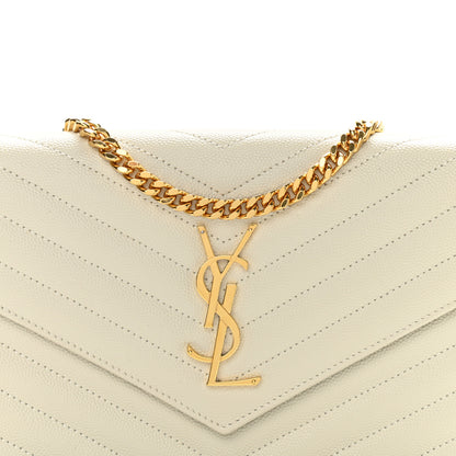 Saint Laurent Grain De Poudre Matelasse Chevron Monogram Chain Wallet Blanc Vintage 7 of 8
