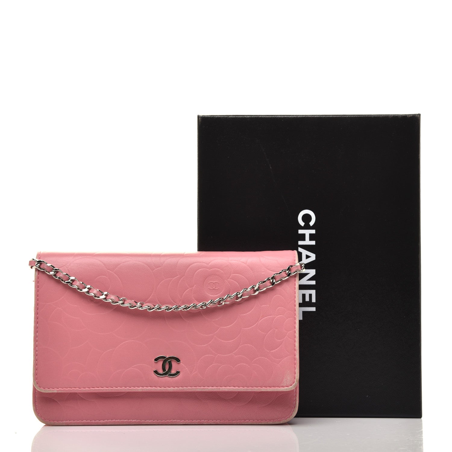 Chanel Lambskin Camellia Embossed Wallet On Chain WOC Pink 9 of 9