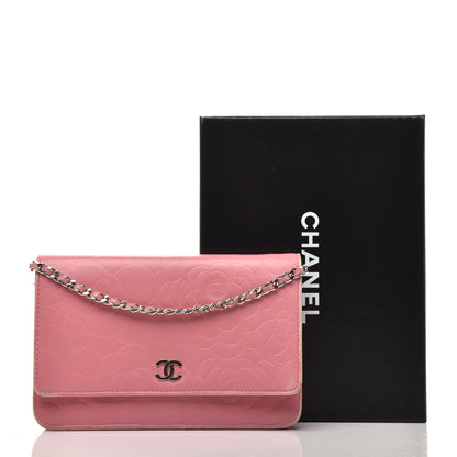 Chanel Lambskin Camellia Embossed Wallet On Chain WOC Pink 9 of 9