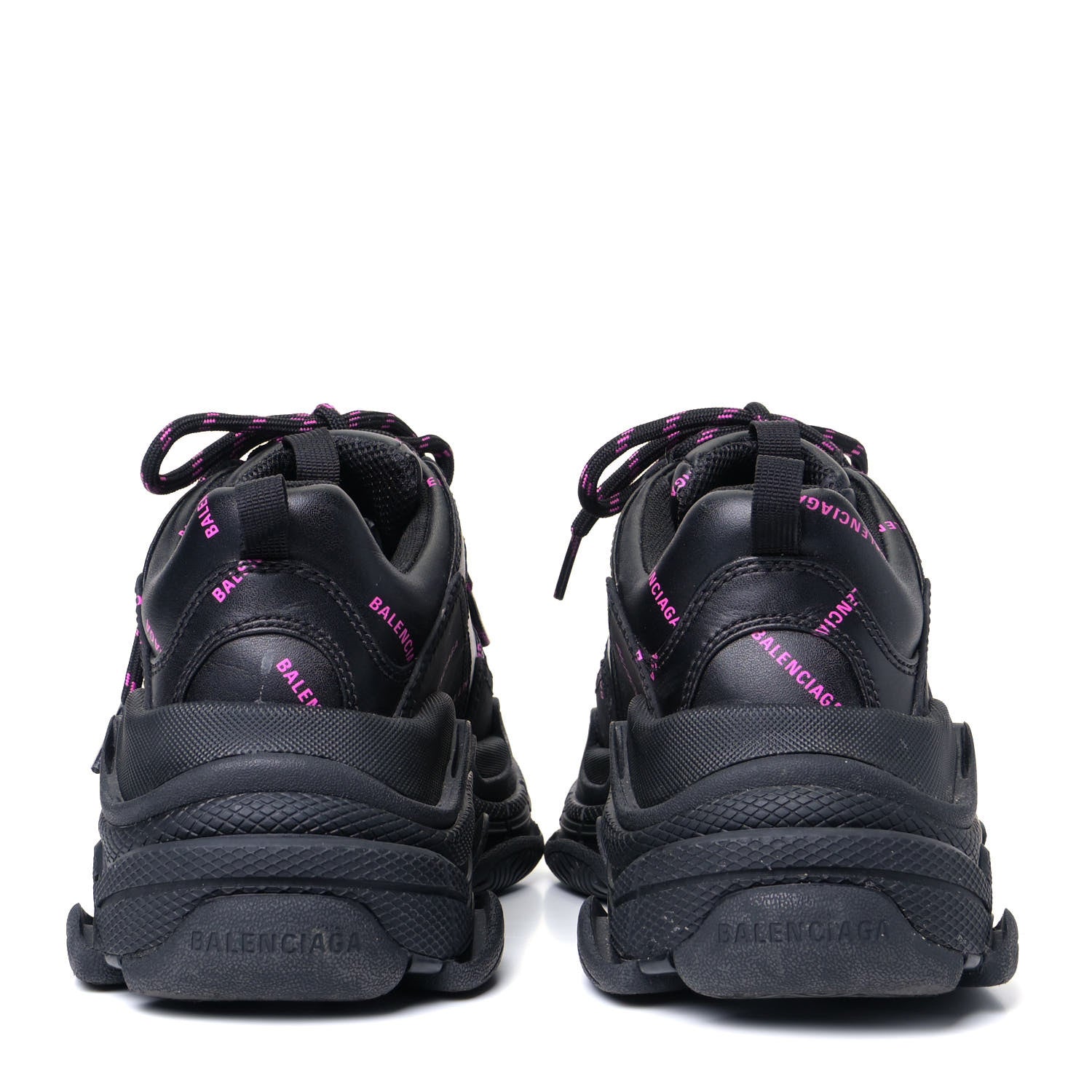 Balenciaga Technical Fabric Allover Logo Womens Triple S Sneakers 37 Black Pink 3 of 5