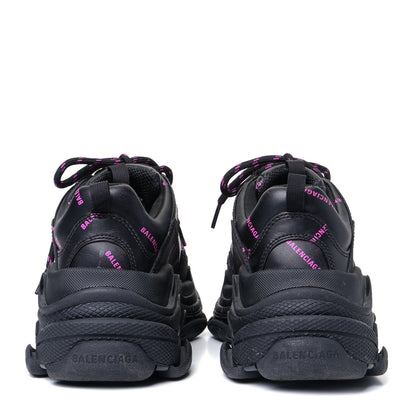 Balenciaga Technical Fabric Allover Logo Womens Triple S Sneakers 37 Black Pink 3 of 5
