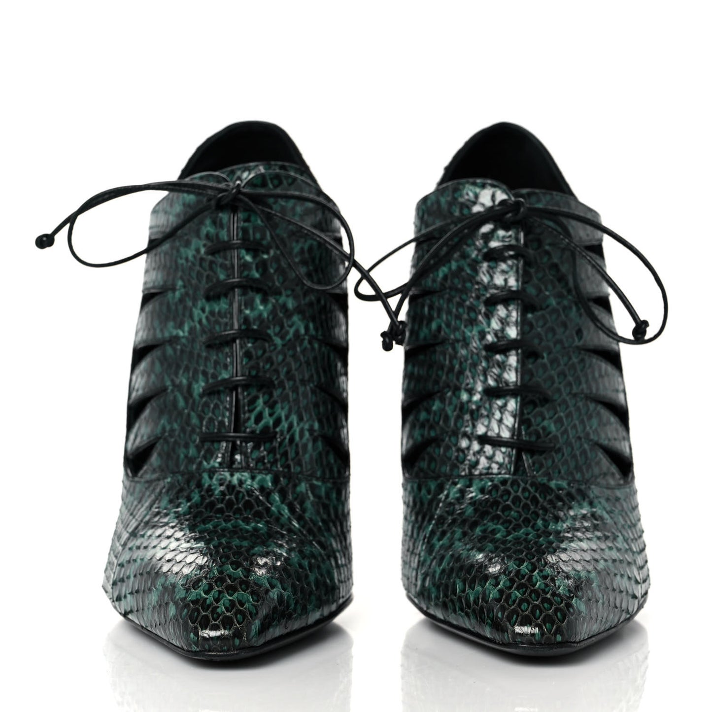 Vernis Snakeskin Cut Out Lace Booties 40 Emerald Green Black