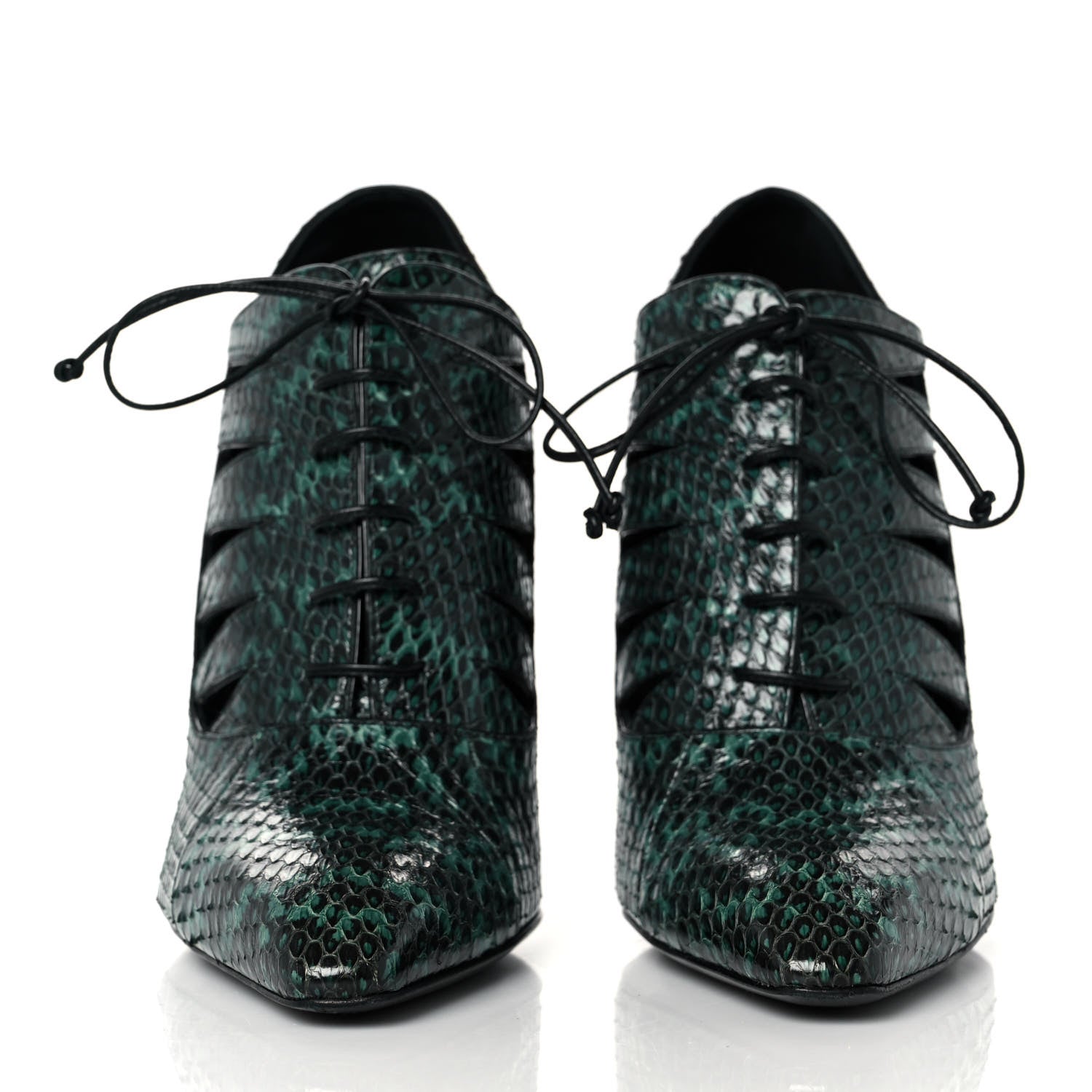 Bottega Veneta Vernis Snakeskin Cut Out Lace Booties 40 Emerald Green Black 2 of 7