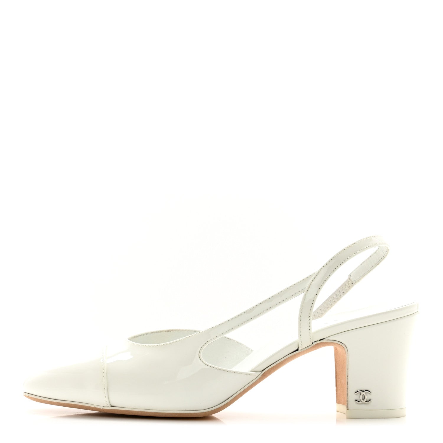 Chanel Patent Calfskin Cap Toe CC Slingback Pumps 38 White 1 of 8