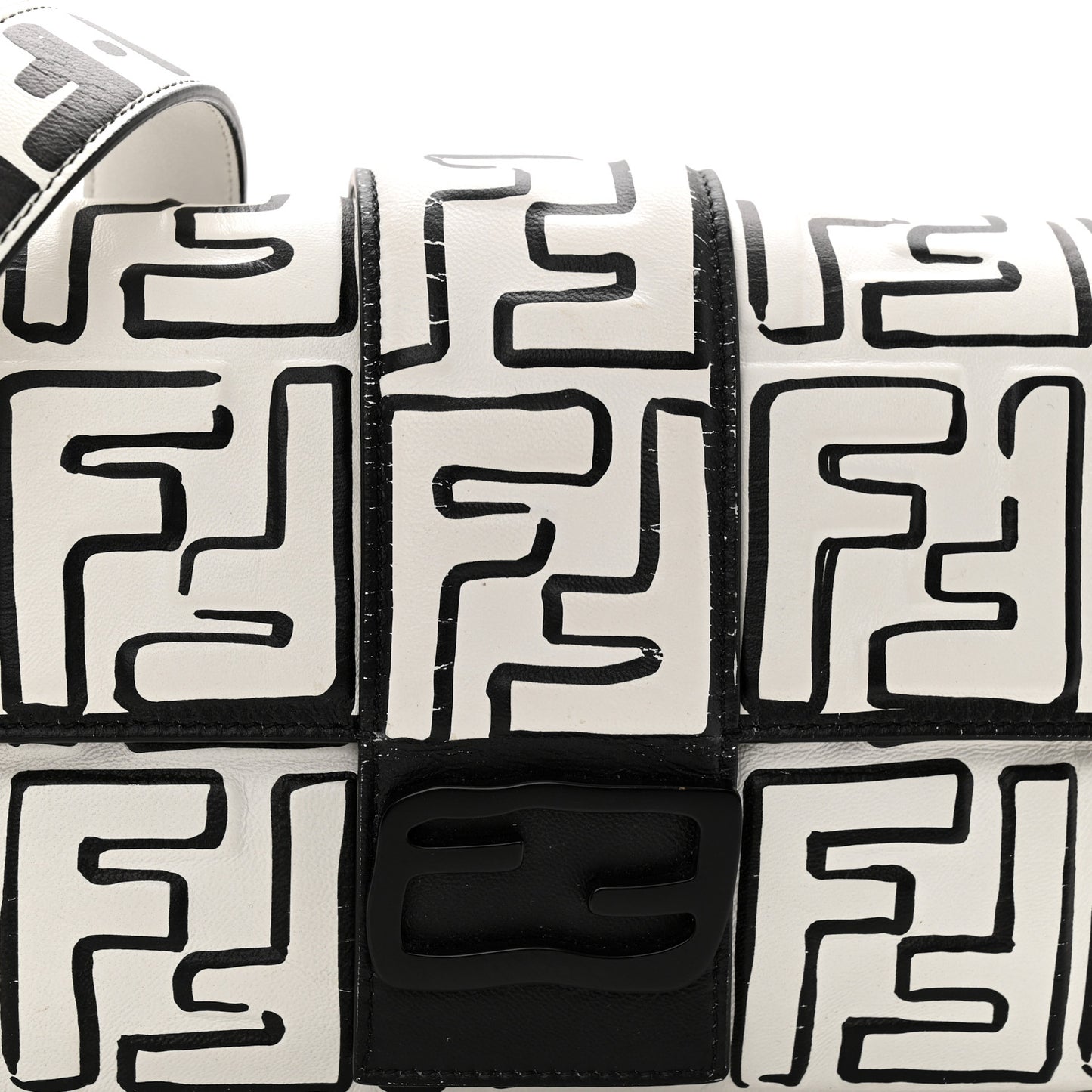 X JOSHUA VIDES Nappa FF Embossed Belt Baguette Bag White Black