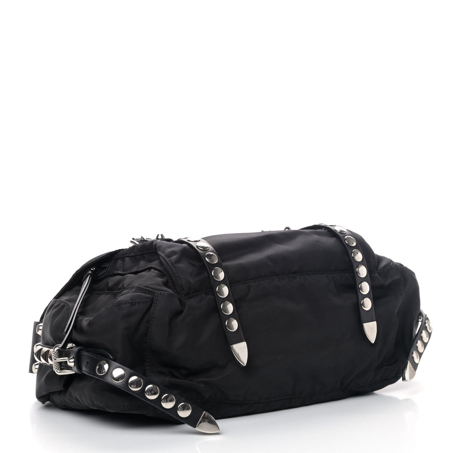 Nylon New Vela Studded Messenger Bag Black