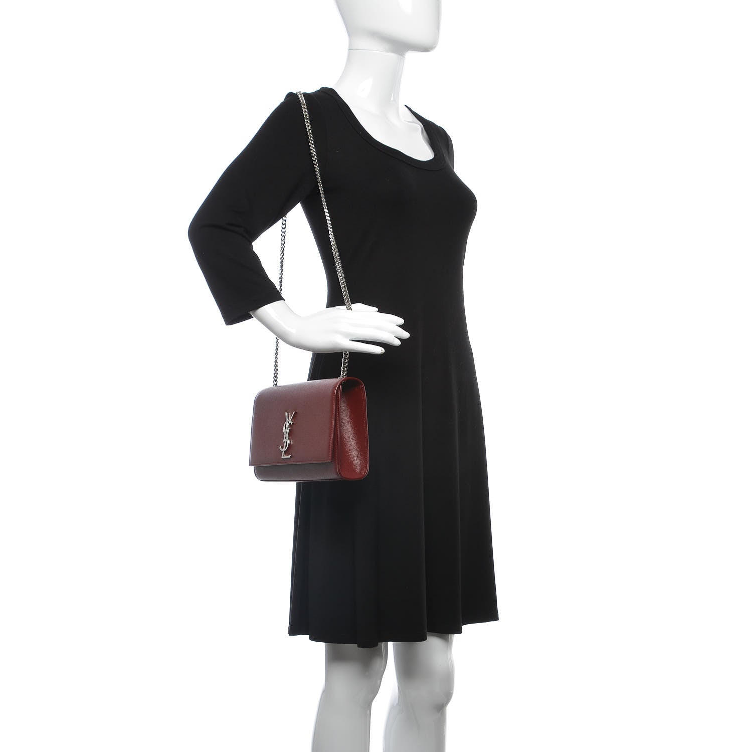 Saint Laurent Grain De Poudre Medium Monogram Kate Satchel Dark Red 2 of 6