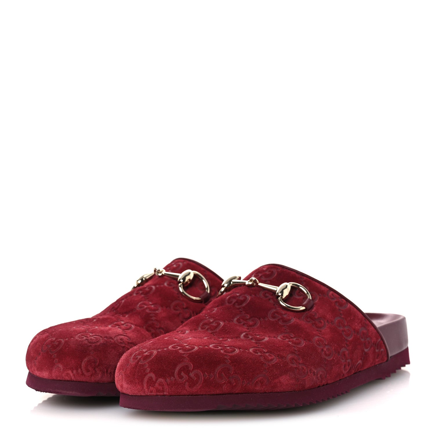 Gucci Luxury Suede Guccissima Miro Soft Womens Horsebit Slippers 38.5 Rosso Ancora 4 of 12