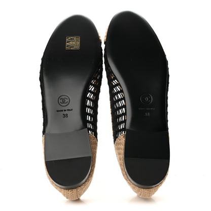 Chanel Raffia Cap Toe Ballerina Flats 38 Black Beige 6 of 10
