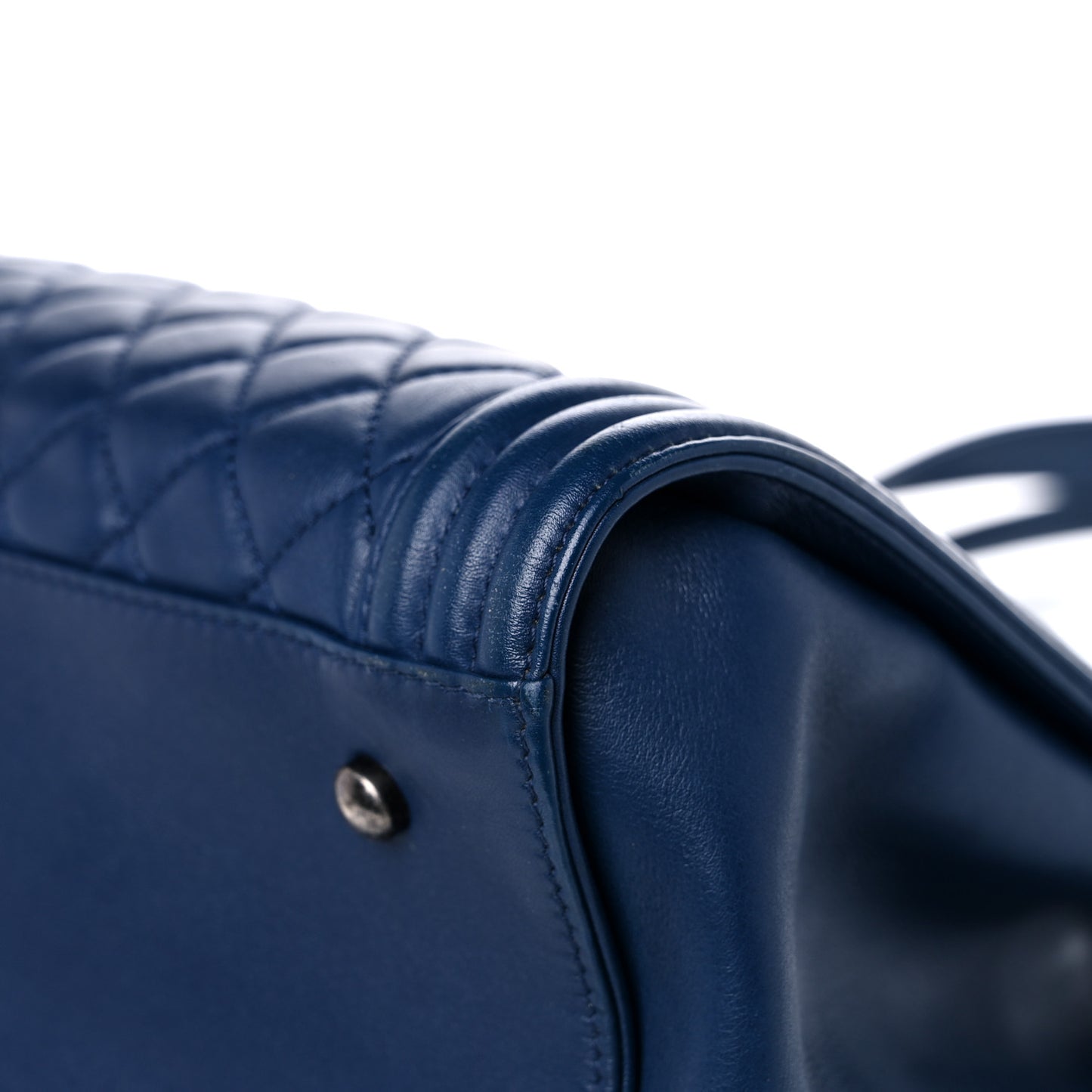 Calfskin Quilted Boy Shopping Tote Navy Blue