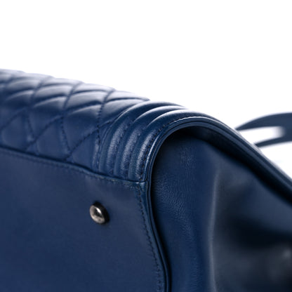 Chanel Calfskin Quilted Boy Shopping Tote Navy Blue 9 of 17