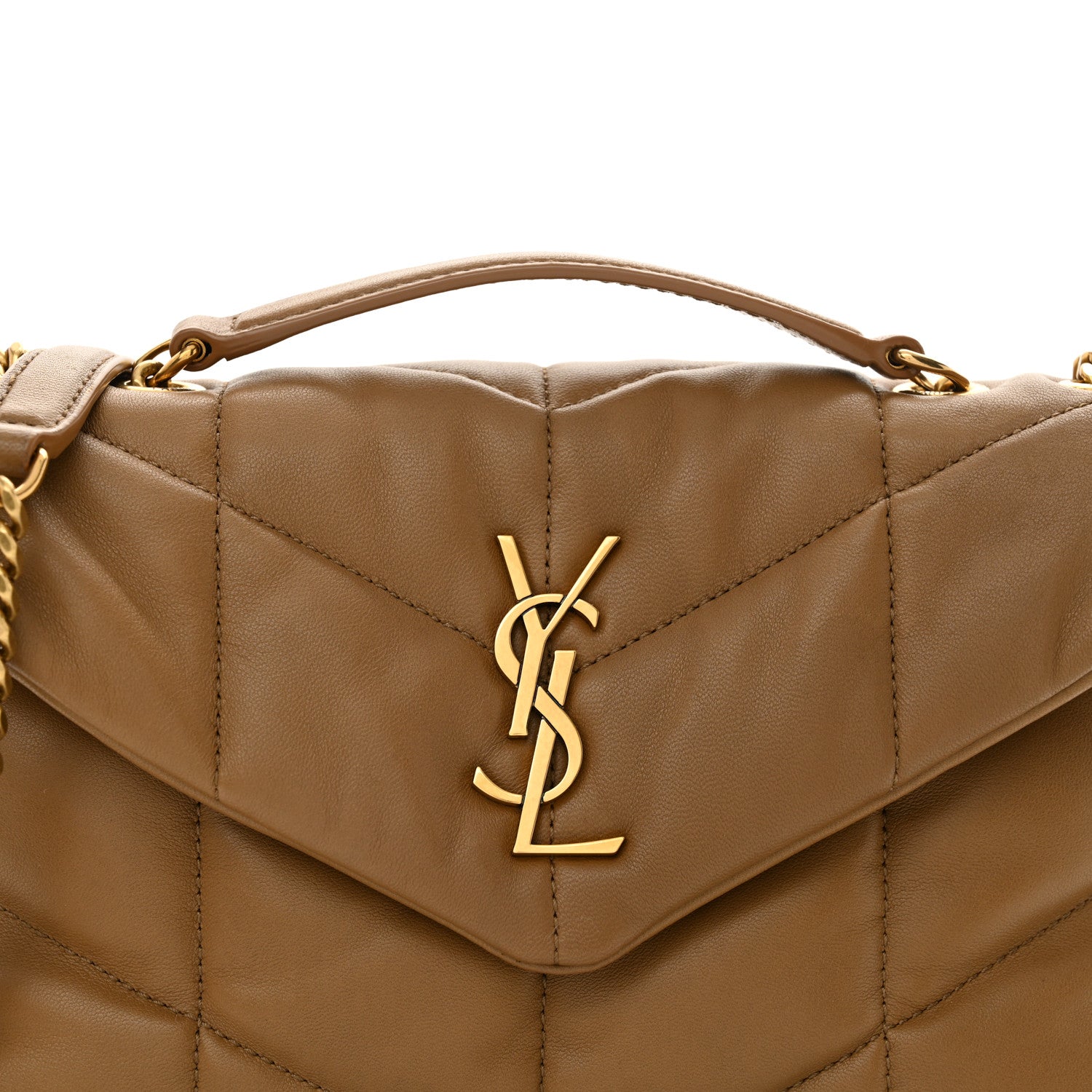 Saint Laurent Lambskin Quilted Toy Loulou Puffer Monogram Chain Satchel Dark Cork 8 of 10