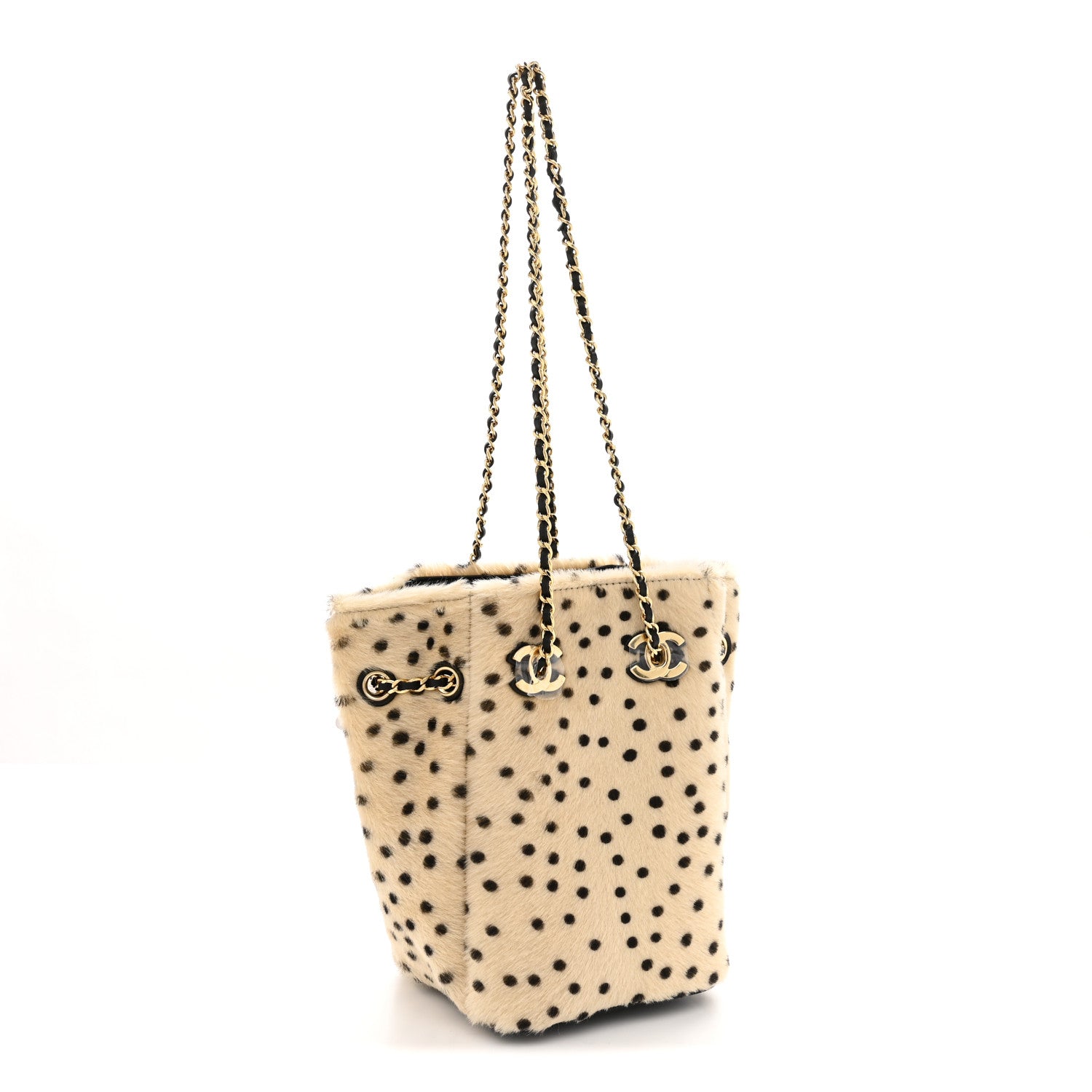 Chanel Pony Hair Cheetah Printed CC Chain Bucket Bag Light Beige Black 3 of 11