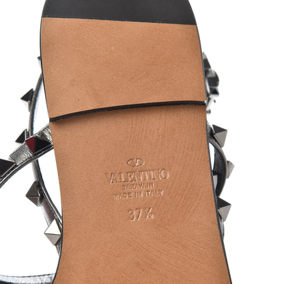 Valentino Garavani Metallic Nappa Rockstud T-Strap Slingback Flat Sandals 37.5 Rutenio 9 of 10