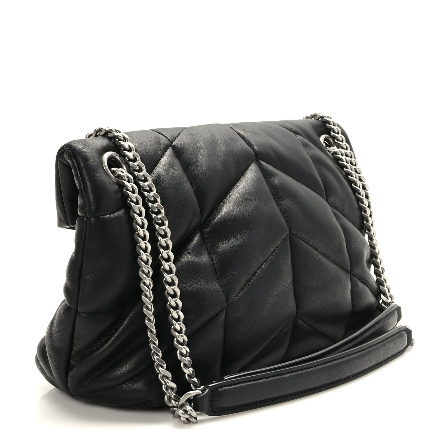 Lambskin Quilted Small Loulou Puffer Monogram Chain Satchel Black