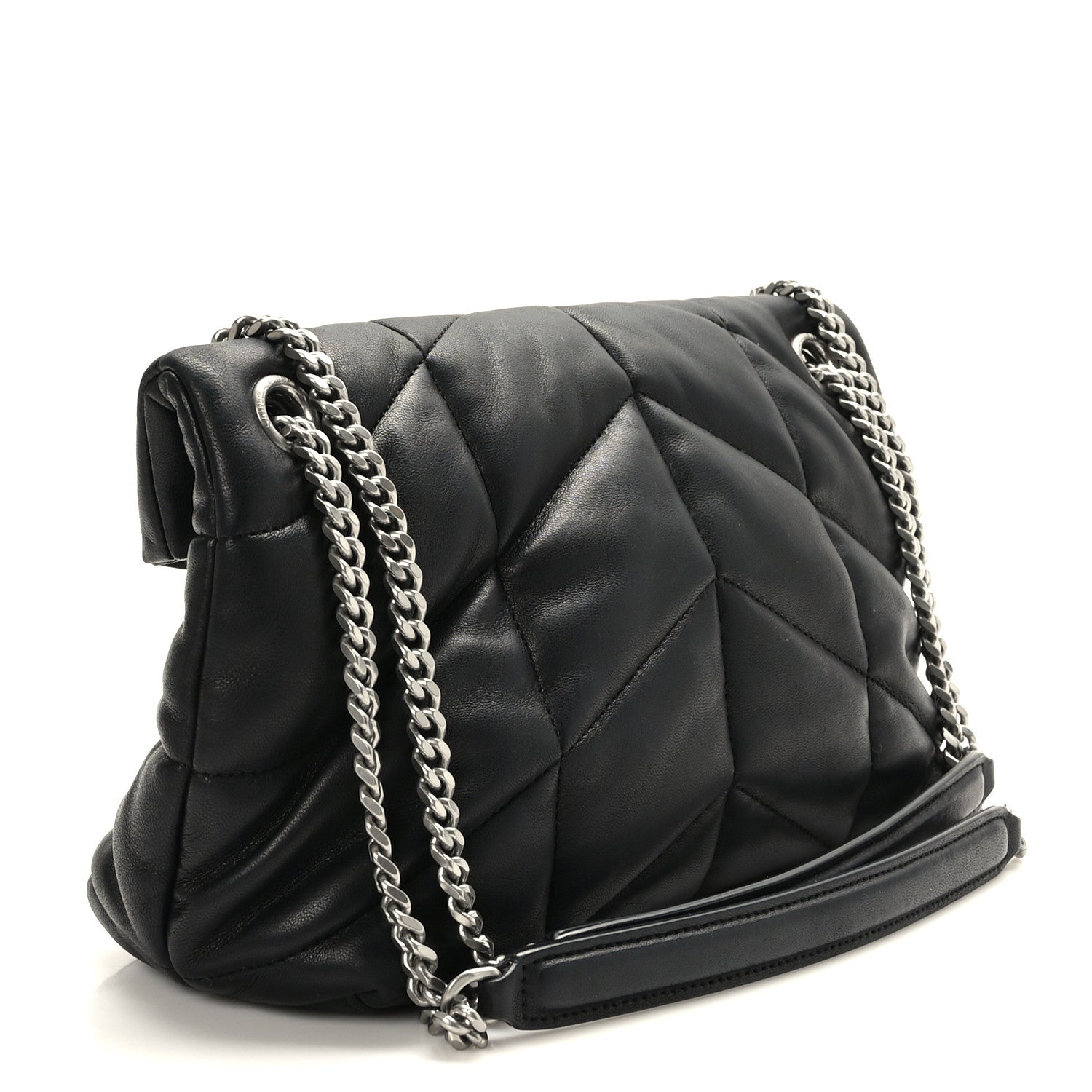 Saint Laurent Lambskin Quilted Small Loulou Puffer Monogram Chain Satchel Black 3 of 9