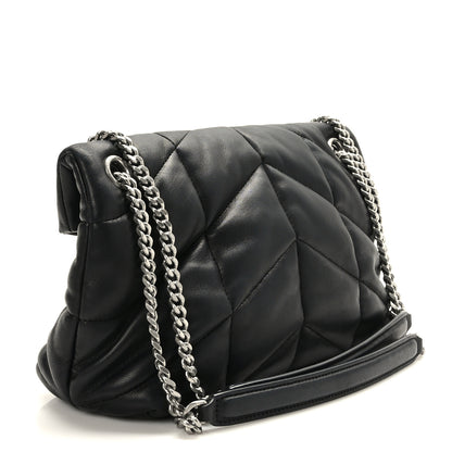 Saint Laurent Lambskin Quilted Small Loulou Puffer Monogram Chain Satchel Black 3 of 9
