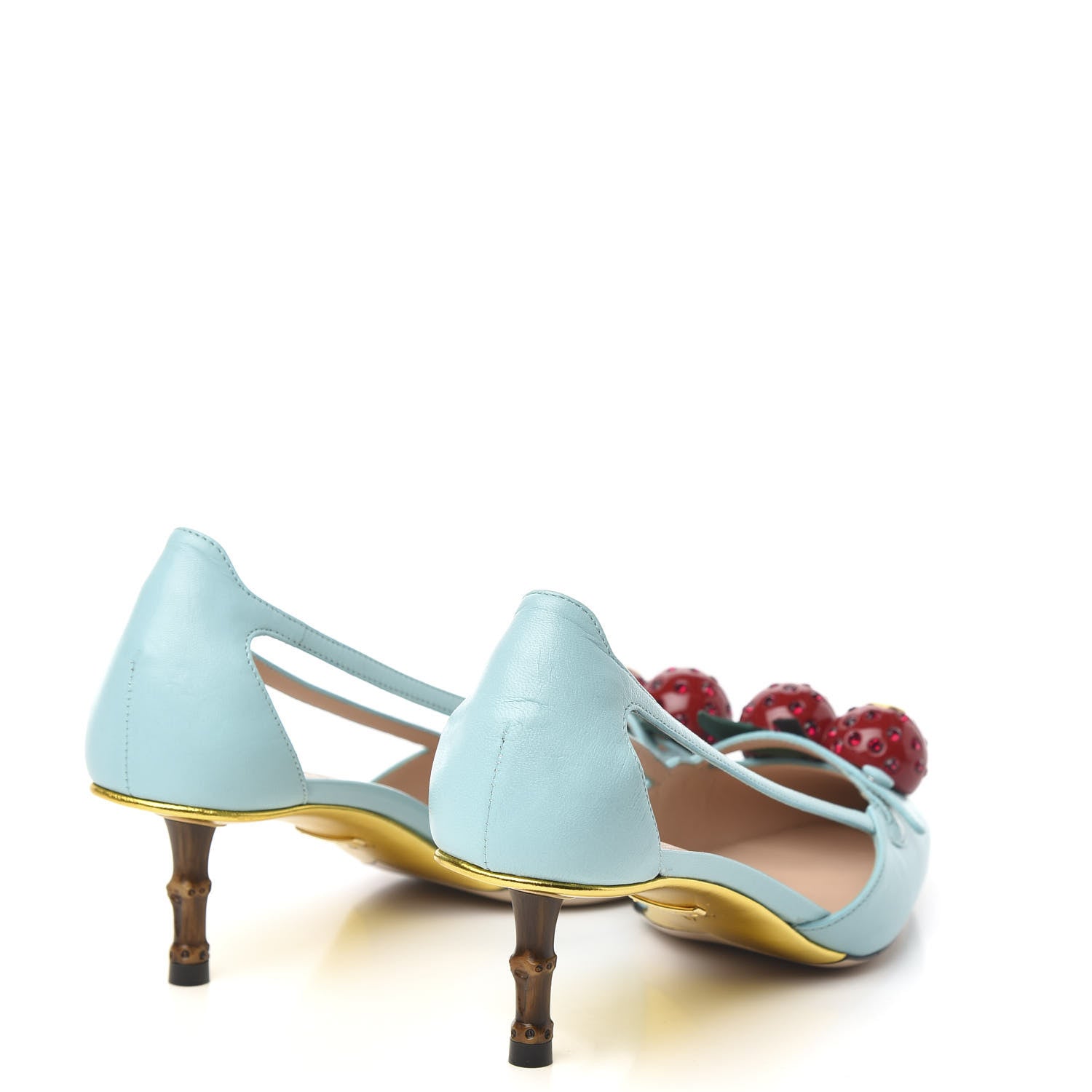 Gucci Malaga Kid Unia Cherry Pumps 37 New Acquamarine Emerald Cocoa 4 of 8