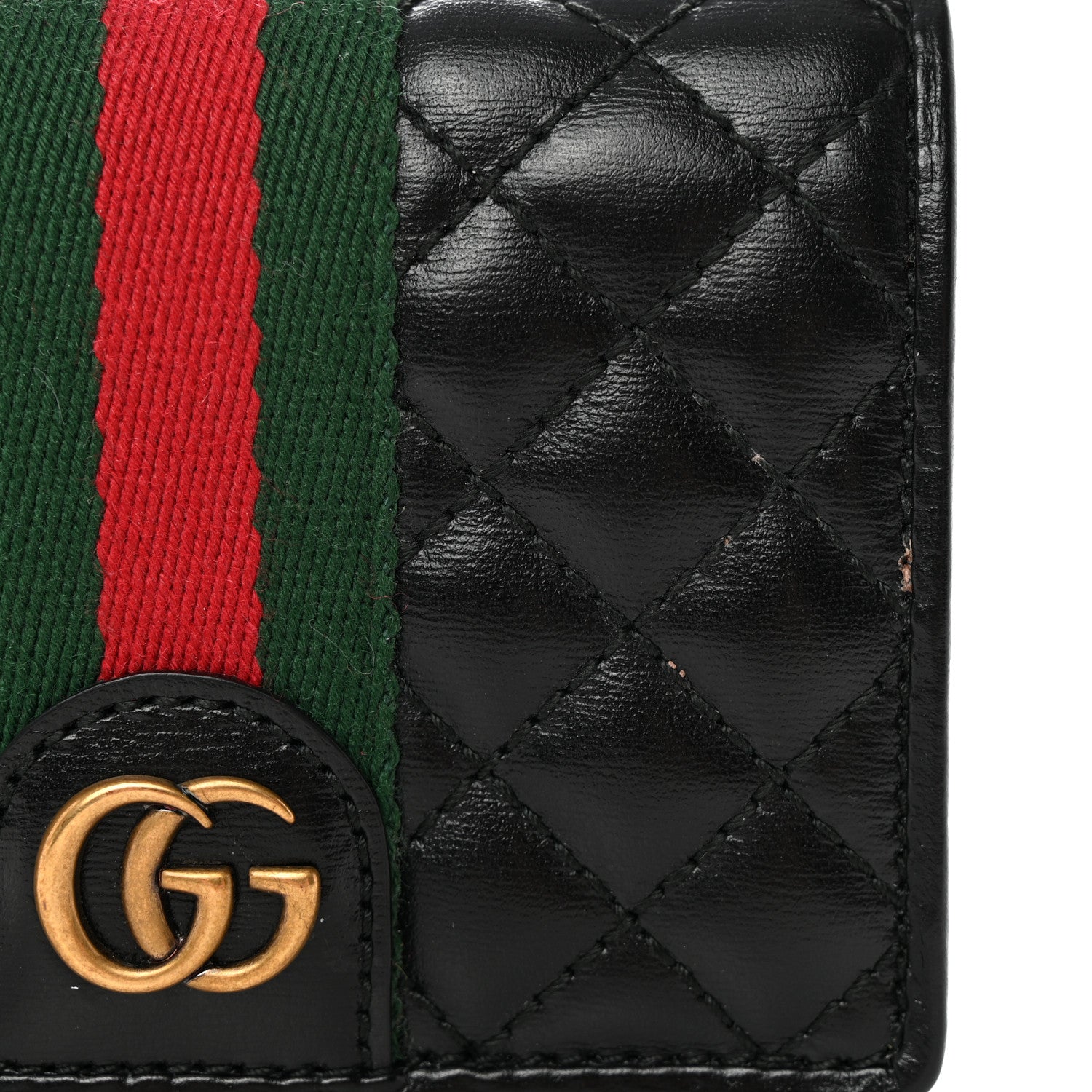 Gucci Calfskin Web Trapuntata GG Marmont Card Case Wallet Black 8 of 10