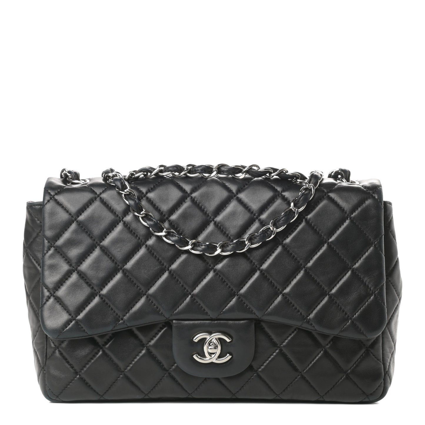 Lambskin Quilted Jumbo Single Flap Black