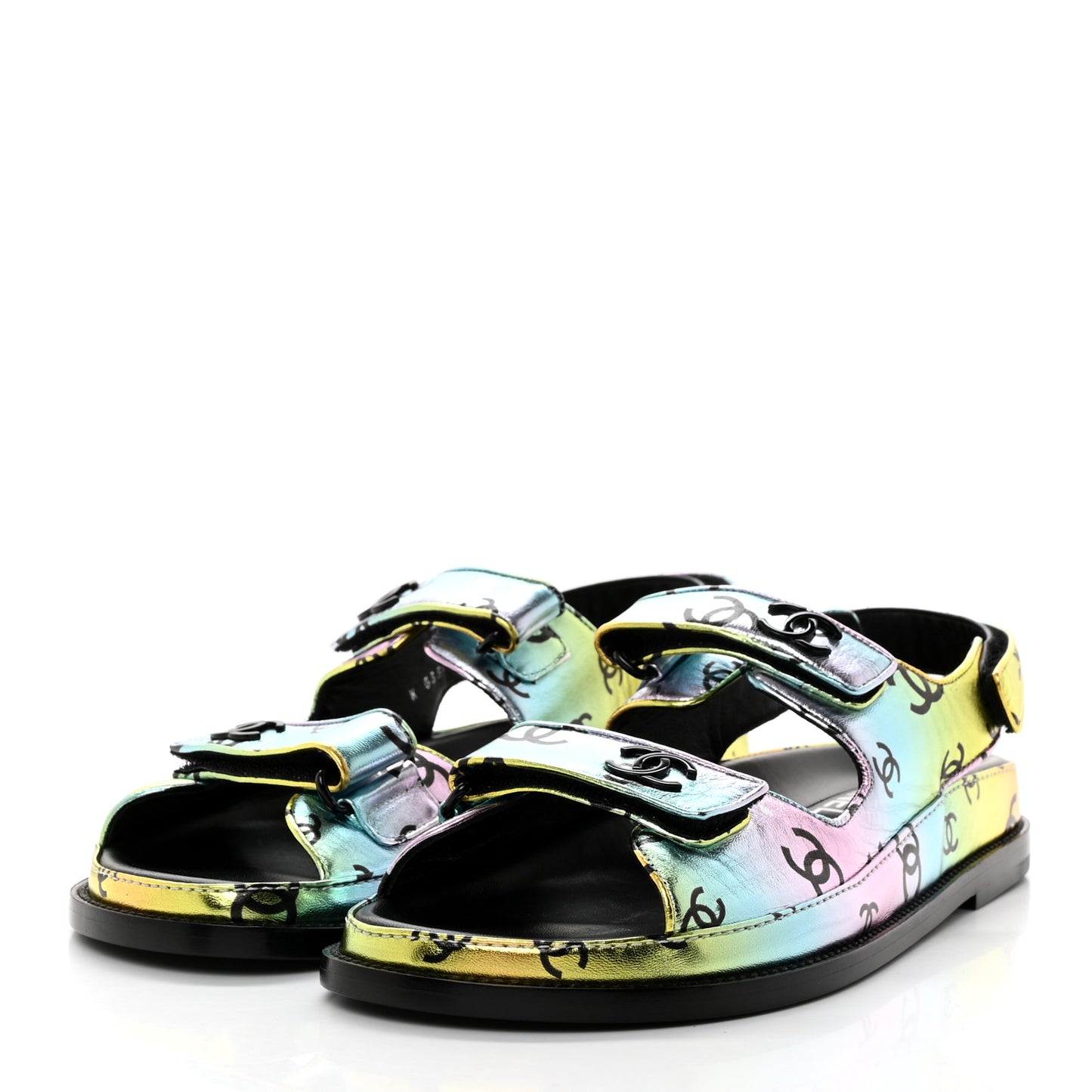 Laminated Lambskin Printed CC Dad Sandals 40 Multicolor