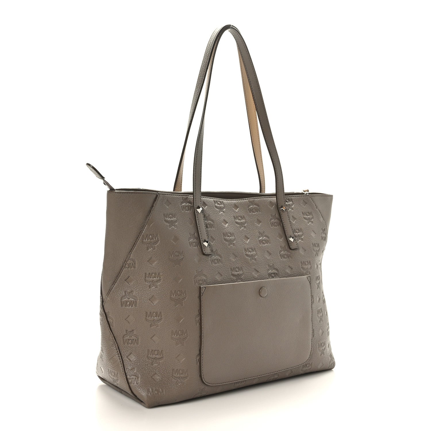 MCM Calfskin Ottomar Monogram Medium Klara Shopper Tote Dove 3 of 10