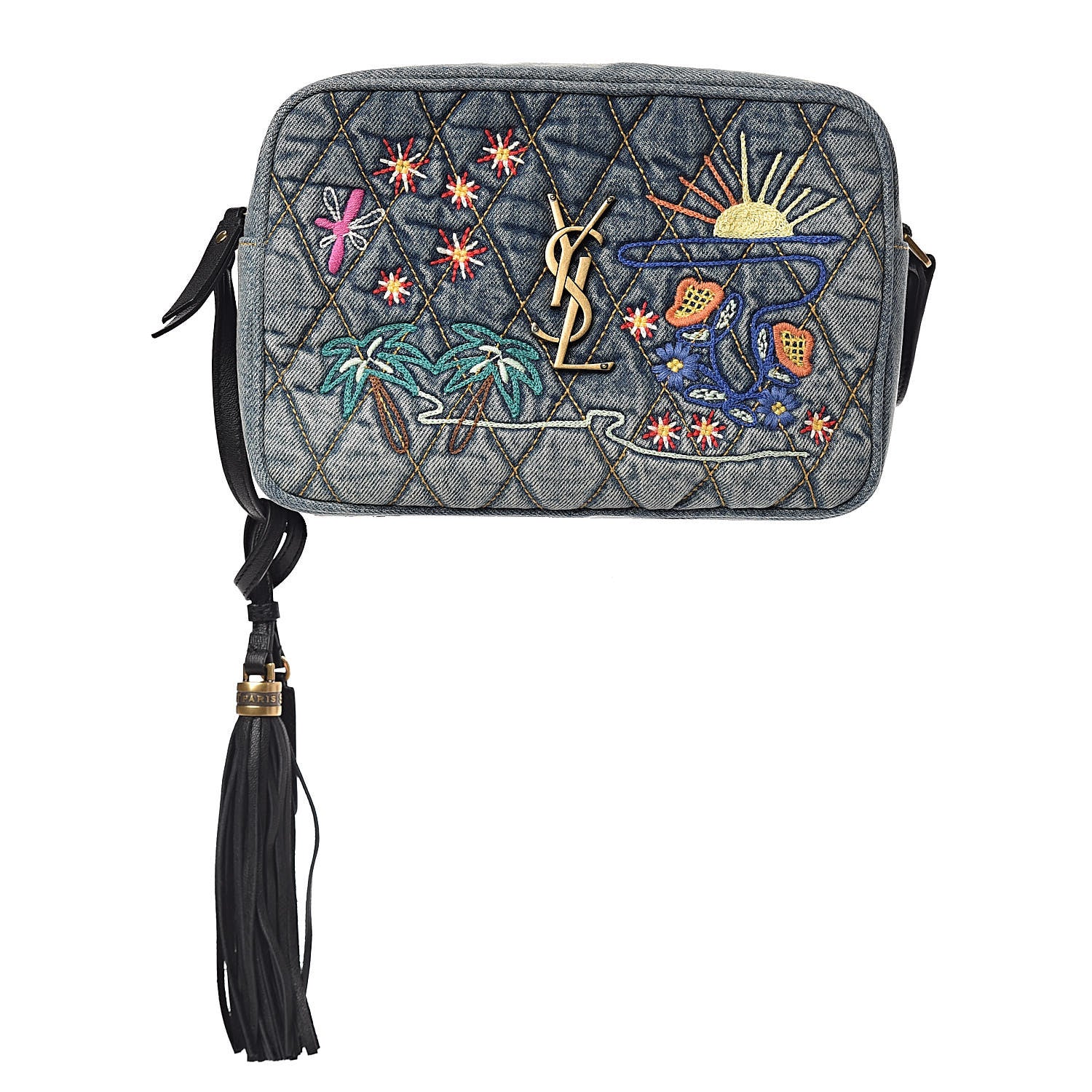 Saint Laurent Denim Matelasse Quilted Summer Embroidered Classic Monogram Camera Bag Blue 1 of 11