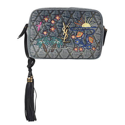 Saint Laurent Denim Matelasse Quilted Summer Embroidered Classic Monogram Camera Bag Blue 1 of 11