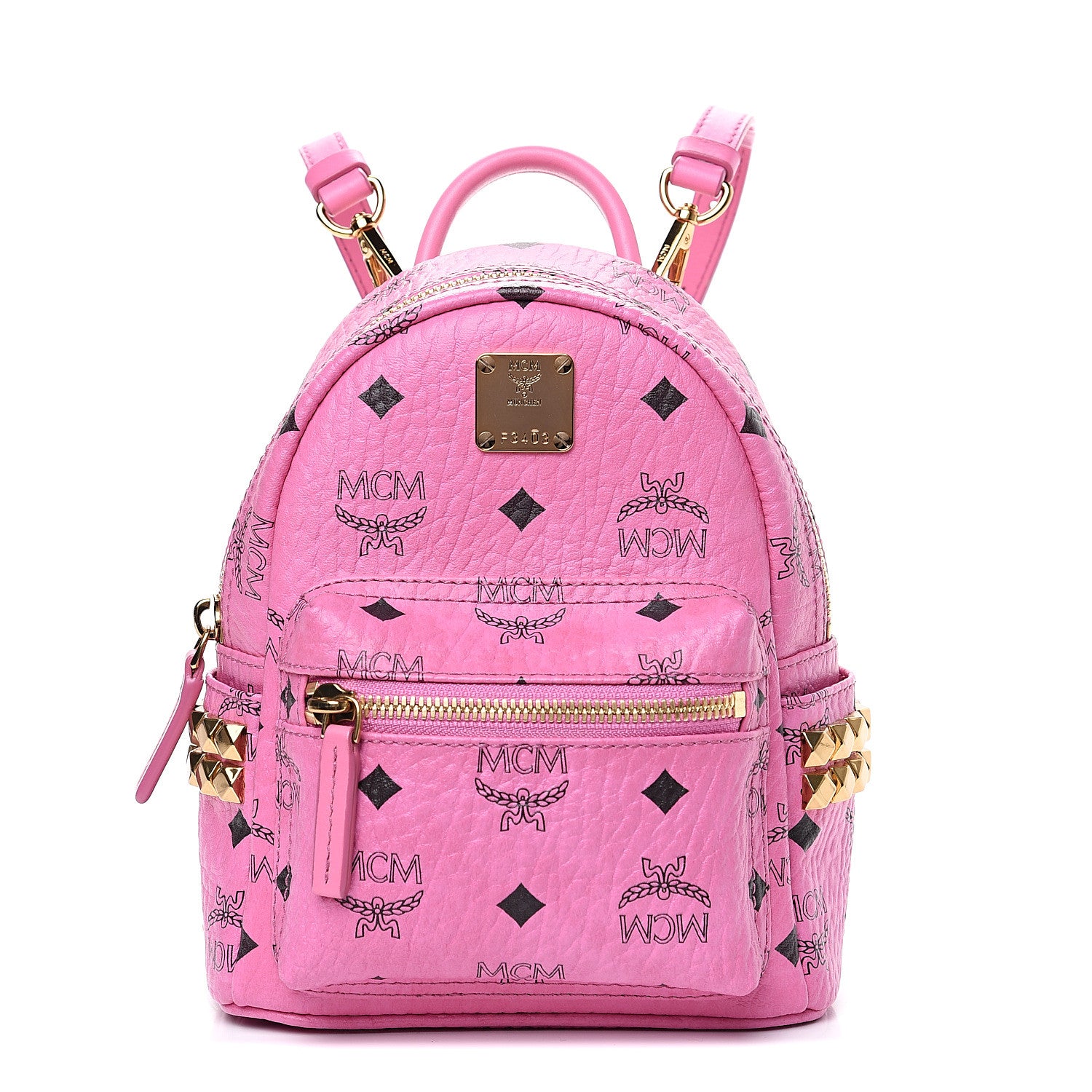 MCM Visetos Side Stud X-Mini Stark Bebe Boo Backpack Pink 1 of 9